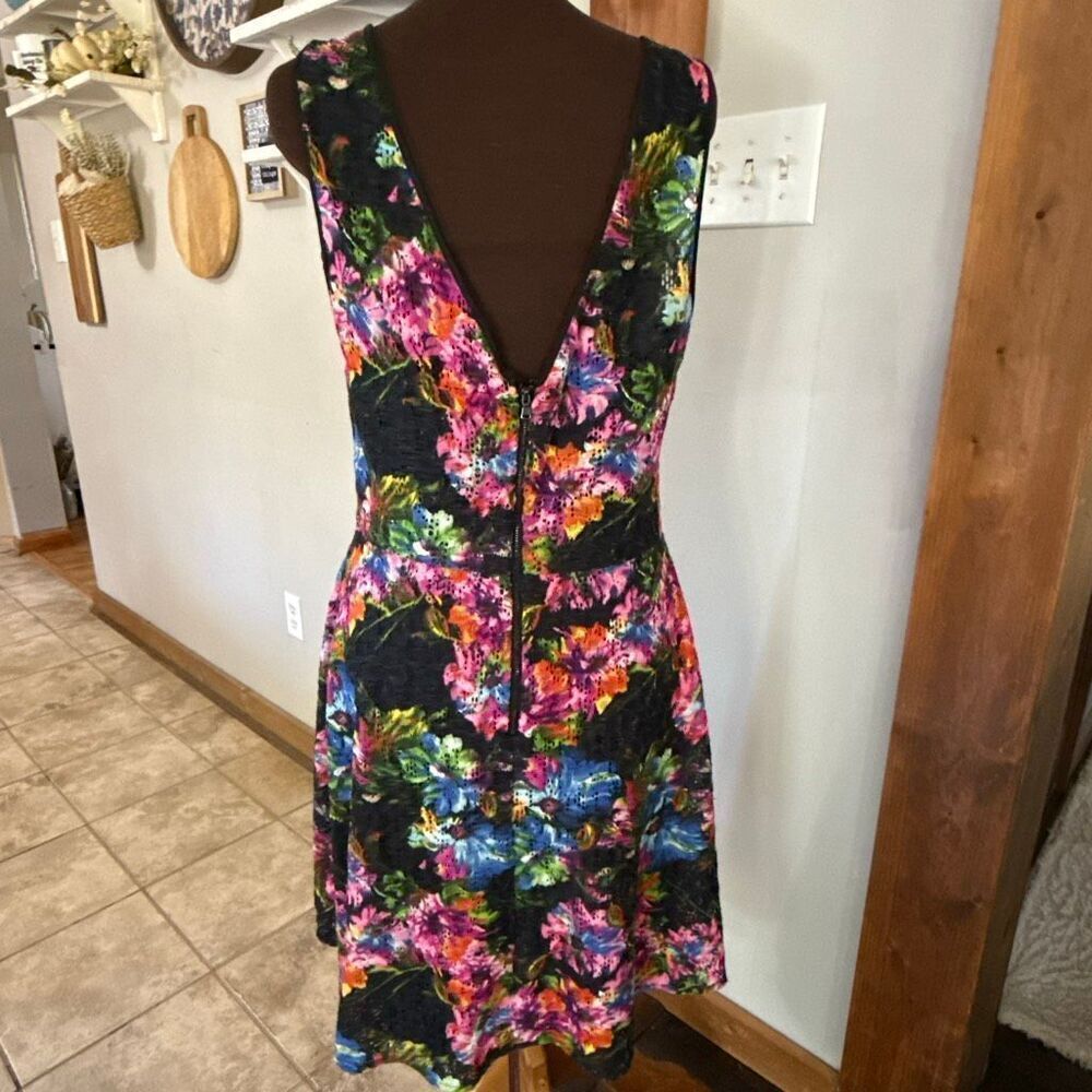 Betsey Johnson sleeveless dress size 14 colorful floral print lace overlay whims - Picture 4 of 12